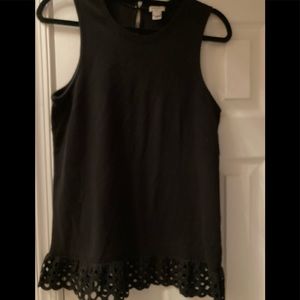 J Crew Sleeveless Black Shirt Eyelet Bottom